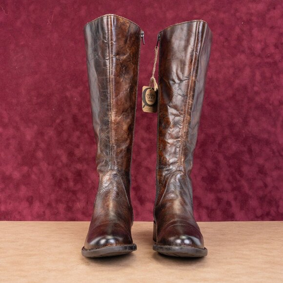 Born Wmn Gibb Distress Brown Leather Wide Calf Riding Equestrian Knee Boots sz 8 - Picture 3 of 10